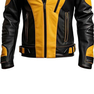 Chaqueta de Cuero para Hombre, Estilo Motero, Color Amarillo y Negro, Prenda Exterior de Moda Vintage - Product Image 4