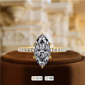 Bague de fiançailles en diamant taille marquise 1 carat avec halo à 6 griffes, certifiée IGI, en or blanc/jaune 14 carats, bague certifiée IGI - Product Image 4