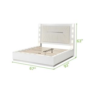 <b>Queen</b> <b>Size</b> LED <b>Bed</b> with Wood Up-Holstery Milky White Color - Product Image 6