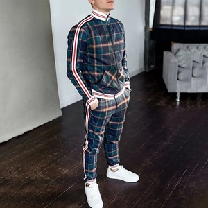 Chaqueta Bomber con estampado de cuadros para hombre, traje de chándal con cremallera, dobladillo acanalado y puños, raya lateral, nuevo diseño - Product Image 2