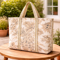 Sac fourre-tout en coton matelassé à imprimé botanique beige, léger, durable, pliable, grande capacité, réutilisable, écologique, doux, style bohème