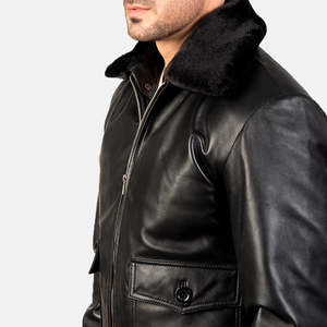 Chaqueta de Cuero Genuino Azul Invierno para Hombre, Estilo Motero, Cuello Alto, Cierre de Cremallera, Resistente al Viento, Transpirable, Secado Rápido, Ecológica - Product Image 2