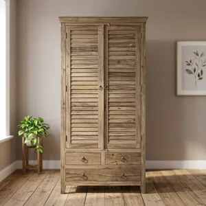 Armario de Madera Maciza con Puerta de Celosía y Cajones, Mueble Rústico Estilo Granja para Dormitorio - Product Image 3
