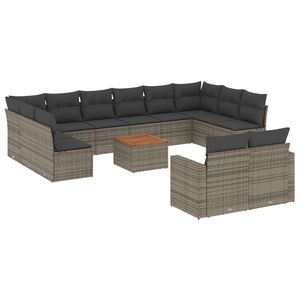 Conjunto de 13 Muebles de Jardín Modulares de Ratán PE Gris, Colección de Muebles de Exterior Grandes - Product Image 2