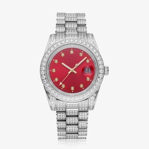 Montre Présidentielle en Moissanite avec Cadran Rouge, Cadran de 41 mm, Design Luxe, Bracelet en Acier Inoxydable, à Prix Abordable - Product Image 1