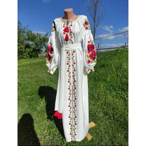 Vestido de novia blanco bordado de Ucrania para mujer, estilo folclórico, línea A, cintura natural, 100% algodón - Product Image 5