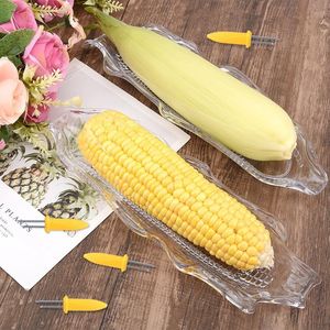 4 Pack Plastic Corn on the Cob <b>Trays</b> Elegant Dinnerware Serving <b>Trays</b> with Sweet Butter Dish Holder for Corn on Cob <b>Dinner</b> - Product Image 3