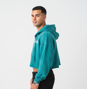 <b>Men</b> Crop Zipper Hoodie <b>Top</b> Casual 100%Cotton Drop Shoulder Running Hoody Zipper <b>Top</b> Oversize Fleece Workout <b>Zip</b> <b>Up</b> Crop Hood <b>Top</b> - Product Image 5