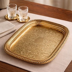 Plateau de service décoratif en métal plaqué pour hôtels, mariages, traiteurs, fournisseur en gros, fabricant, exportateur Inde - Product Image 1