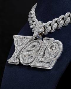 จี้โมอิสซาไนต์แบบ Iced Out พร้อมสร้อยเงิน 925 สไตล์ฮิปฮอปสำหรับผู้ชาย จี้รูปตัวอักษร - Product Image 3