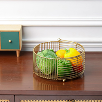 Panier décoratif en fil métallique rond plaqué or, panier cadeau Diwali, panier de rangement pour fruits et légumes avec poignée
