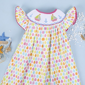 Precioso Vestido Largo Informal de Algodón 100% con Cuello Redondo y Estampado de Ancla de Barco para Niñas, Primavera, Ecológico, Certificado OEKO-TEX - Product Image 3