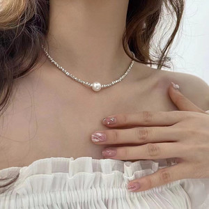 Large 9-10mm Freshwater Pearl Necklace with Flawless <b>Light</b> Strong Plain Style Meter-Shaped <b>Point</b> Necklace - Product Image 1