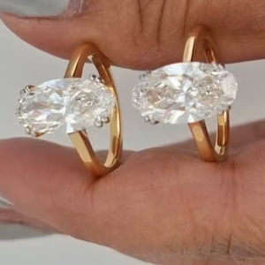 Bague de fiançailles et de mariage solitaire de luxe en or jaune 10k 14k 18k avec diamant de laboratoire certifié IGI taille Moval 1 carat - Product Image 1