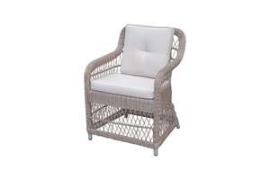 SAND 6-Seater Outdoor Wicker <b>Dining</b> Set High Back Chairs with Wood <b>Table</b> - Product Image 3