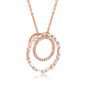 Collier pendentif en or rose avec diamants taillés en baguette et pierres rondes, design géométrique, chaîne en forme de boîte, bijoux de luxe pour femmes - Product Image 2