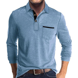 Camisas Polo de Moda para Hombre, Camisa Clásica de Algodón de Manga Larga con Botones y Bolsillo - Product Image 1