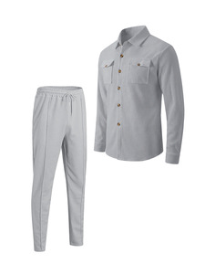 Conjunto de dos piezas casual para hombre: Chaqueta de trabajo de punto gofrado sintético OEM y pantalones con cuello, estilo transfronterizo. - Product Image 4