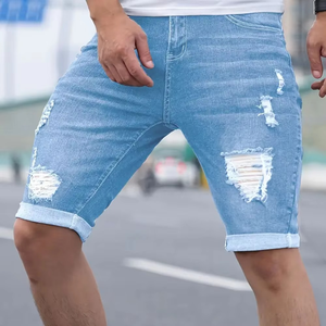 Jeans en denim déchiré vintage de haute qualité, coupe droite, grande taille, pour hommes, été, broderie, jeans courts délavés, vente en gros - Product Image 1