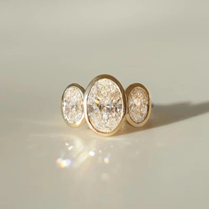 14K Yellow Gold Oval Cut Moissanite Ring 3.60CT Three <b>Stone</b> Bezel Setting Ring Classic Engagement Ring Anniversary Gift Idea - Product Image 1