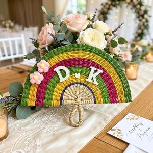 Abanico de Boda Personalizado Hecho a Mano con Hierba Marina, Recuerdo de Boda con Nombre Personalizado para Novios e Invitados - Product Image 1