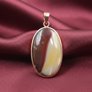Pendentif ovale en jaspe mookaite naturel, plaqué or rose et or jaune, fait main, pour homme et femme. - Product Image 2