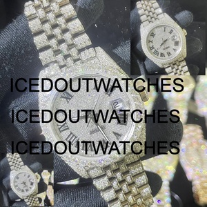 Moissanite Diamond <b>Watch</b> Vvs1 Iced Mechanical Skeleton Bezel Custom Glass Stainless Steel <b>Case</b> Bracelet Clasp 10 Bar - Product Image 4