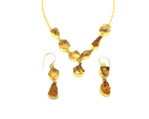 Conjunto de Collar y Aretes de Aro con Piedra Citrino y Baño de Oro de 18K, Estilo Bohemia, Joyería para Mujer, Regalo de Boda, para Ocasiones Especiales - Product Image 3