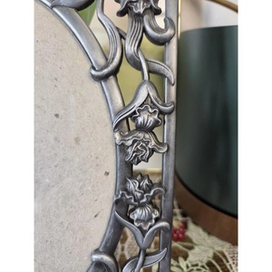 Handmade Metal <b>Mirror</b> Frame <b>Rectangular</b> Vertical Oriental Design Embossed Floral Pattern Tabletop Decor - Product Image 2