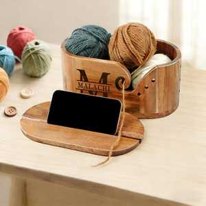 Bol à laine en bois artisanal de luxe pour le tricot et le crochet, support pour pelotes de laine, organiseur de rangement pour travaux manuels, accessoire - Product Image 2