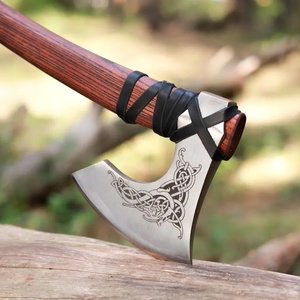 A&M ENTERPRISES Industrial Handmade Viking <b>Axe</b> Engraved Norse Knotwork Steel Head Rosewood <b>Handle</b> Crisscross Leather Wrap - Product Image 2