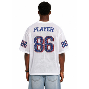 Camiseta de fútbol americano personalizada con logo de diamantes de imitación brillantes por toda la prenda, de malla oversize, superventas, con logo personalizado, estilo streetwear, OEM - Product Image 2