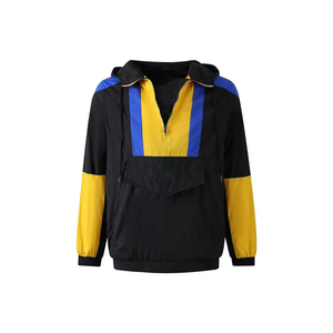 Anorak coupe-vent rétro Oakwood à blocs de couleur, noir, jaune, bleu roi, à capuche, quart de zip, grande taille, imperméable - Product Image 1