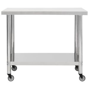 Mesa de trabajo de cocina de acero inoxidable con ruedas 31,5 "x 23,6" x 33,5 "para restaurantes - Product Image 3