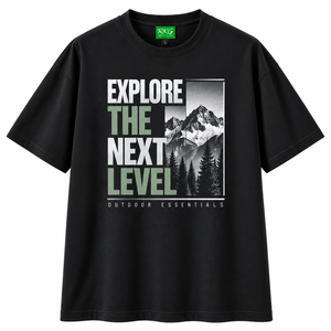 Camiseta de Manga Corta Negra para Hombre RKG, Explore for Level Outdoor Essentials, Estampado en Serigrafía, Corte Holgado, Jersey de Algodón - Product Image 1