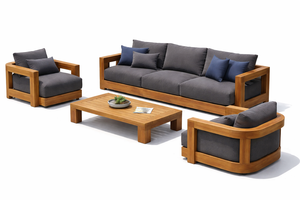 Ensemble de canapés d'extérieur modernes de luxe ARTERRA, canapé modulaire en teck avec table et coussins, mobilier de jardin et de terrasse haut de gamme - Product Image 4