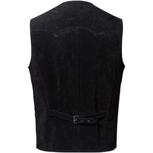 Chaleco de terciopelo negro para hombre, cuello en V, cierre de botón de una sola fila, ropa exterior informal, corte regular, color sólido para otoño - Product Image 5