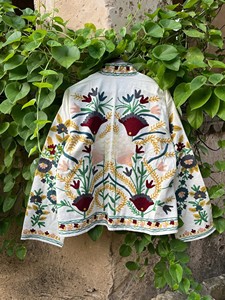 Handcrafted Suzani Embroidered Jacket Vintage Boho Floral Cotton Coat Unique Women Winter Blazer Festival Wear <b>Gift</b> For Her - Product Image 3