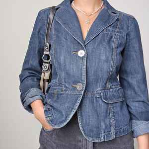 Chaqueta Blazer de Mezclilla Azul para Mujer al por Mayor, Abrigo Vaquero Vintage, Estilo Casual Ajustado para Streetwear - Product Image 2