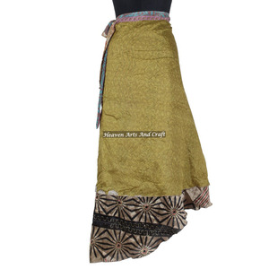 Indian Women's Gypsy Wraparound Silk Skirt <b>Sarong</b> Long 2 Layer Reversible Magic Silk Saris <b>Wrap</b> Long Skirt Silk Skirt Wholesale - Product Image 4
