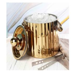 Seau à glace en acier inoxydable plaqué or au design exclusif avec pinces, idéal pour les boissons froides, le vin et les fêtes - Product Image 6