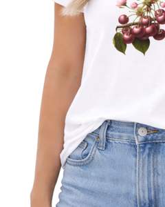 T-shirt personnalisé blanc pour femme avec motif floral cerisier et oiseau, en coton doux, à manches courtes, décontracté, imprimé floral vintage, idéal pour l'été - Product Image 6