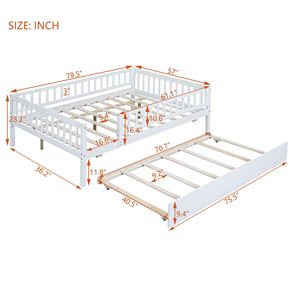 Letto a giorno in legno bianco a grandezza naturale per bambini con letto estraibile e sponde di sicurezza - Product Image 3