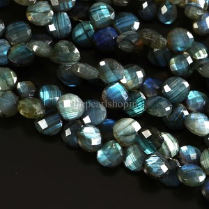 Perles de labradorite naturelle facettées en forme de cœur, 11-12 mm, bleu flash, perles de pierres précieuses de labradorite, brin de 8 pouces pour la création de bijoux - Product Image 4