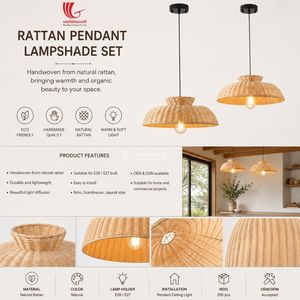 Pantalla de Lámpara Colgante de Ratán Natural, Lámpara de Techo Estilo Boho Chic, Pantalla de Lámpara de Ratán Tejido Viettimecraft - Product Image 4