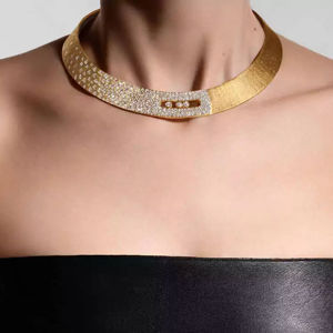 Collier ras du cou en or jaune plaqué or 18 carats avec diamants certifiés IGI, taille brillant, bijoux de luxe unisexe pour mariage, couleur D naturelle - Product Image 1