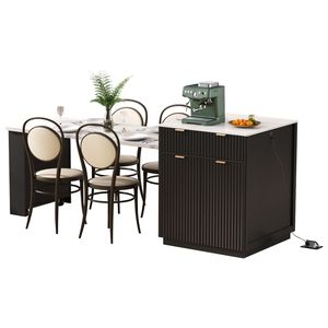 Isola da Cucina Scanalata K K da 209,8 cm con Tavolo da Pranzo Estensibile per 4-6 Persone, Presa di Corrente Inclusa - Carrelli e Accessori da Cucina - Product Image 4