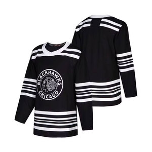 Jersey de Hockey sobre Hielo de Primera Calidad, Cuello en V, Manga Larga, Rayas Blancas y Negras, Transpirable, de Poliéster, Unisex, para Adultos - Product Image 1