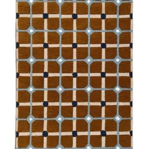 Tapis d'intérieur en coton écologique de haute qualité de style moderne du milieu du siècle, tissé avec un motif géométrique abstrait, brun et bleu, accent contemporain - Product Image 1