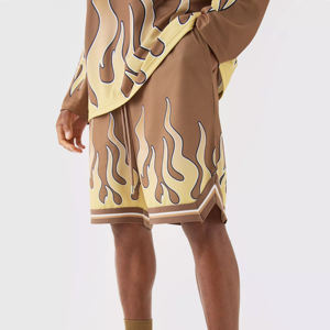 Pantalones Cortos de Baloncesto de Alta Calidad, Tendencia de Moda, Tejido Liso Teñido, Estilo Urbano, Costuras Completas - Product Image 1